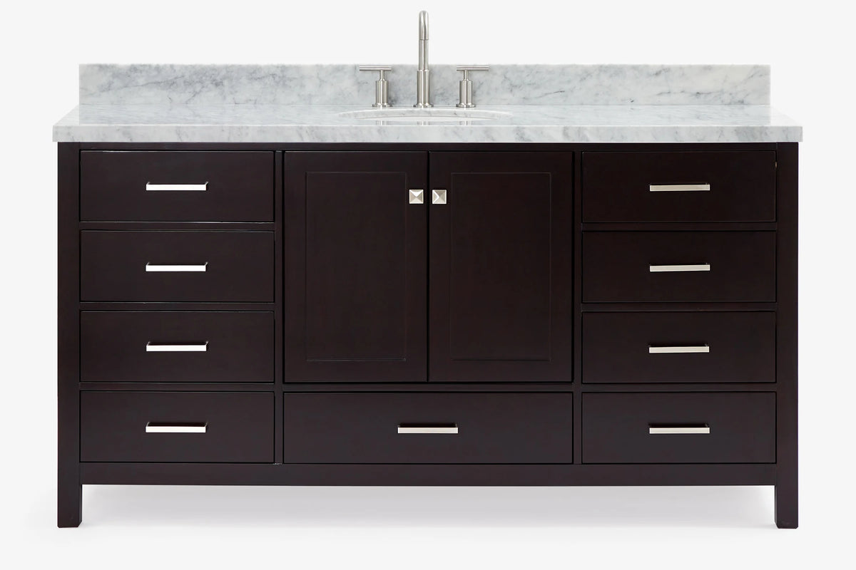 Ariel Cambridge (66" & 67") in single oval sink vanity with marble countertop (0.75" & 1.5").