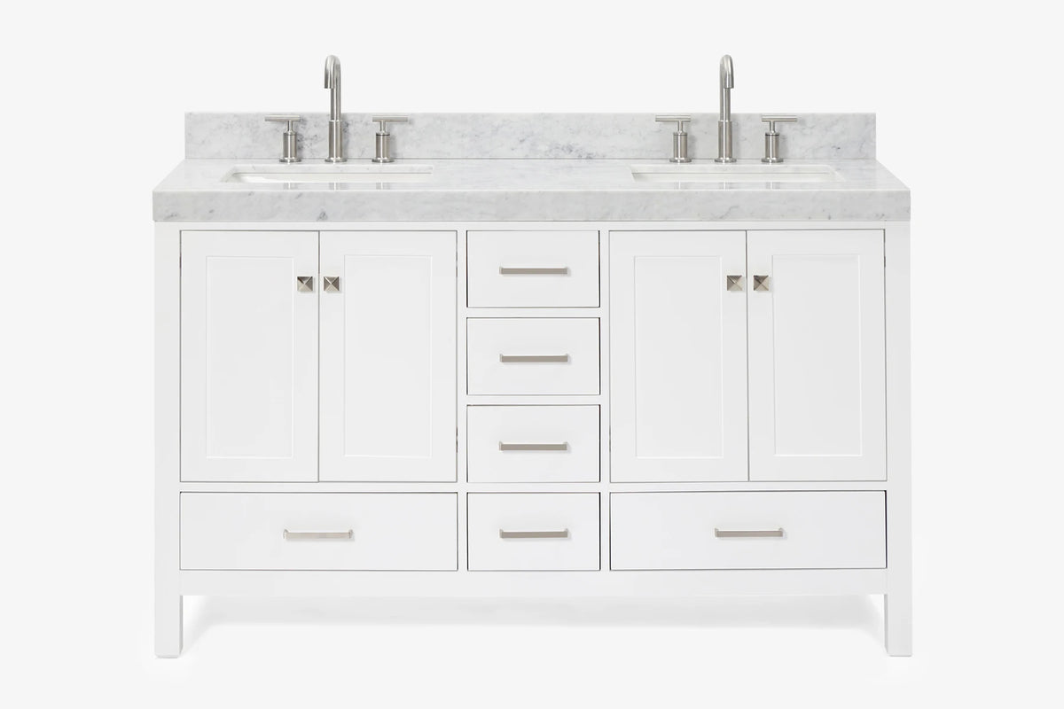 Ariel cambridge( 60 in , 61 in )  double rectangle sink vanity with Marble (0.75 in, 1.5 in, 2 in) countertop