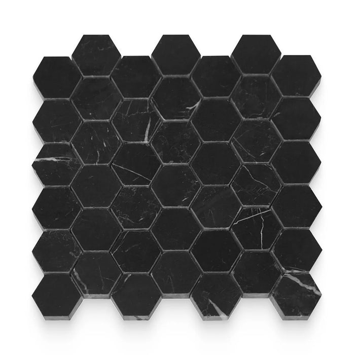 2x2 Nero Marquina Honed Hexagon Mosaic