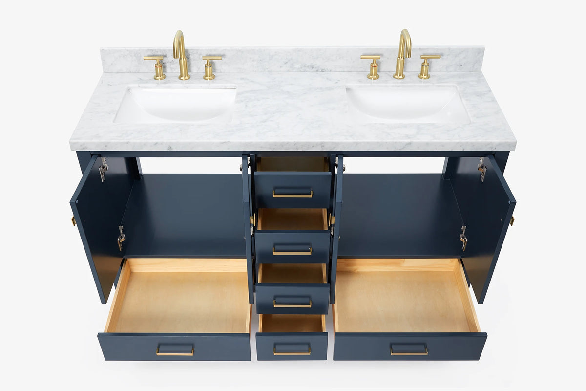 Ariel cambridge( 60 in , 61 in )  double rectangle sink vanity with Marble (0.75 in, 1.5 in, 2 in) countertop