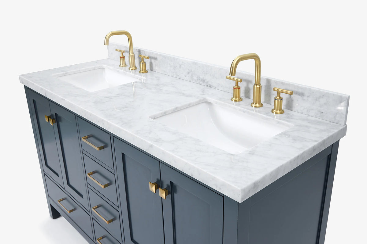 Ariel cambridge( 60 in , 61 in )  double rectangle sink vanity with Marble (0.75 in, 1.5 in, 2 in) countertop