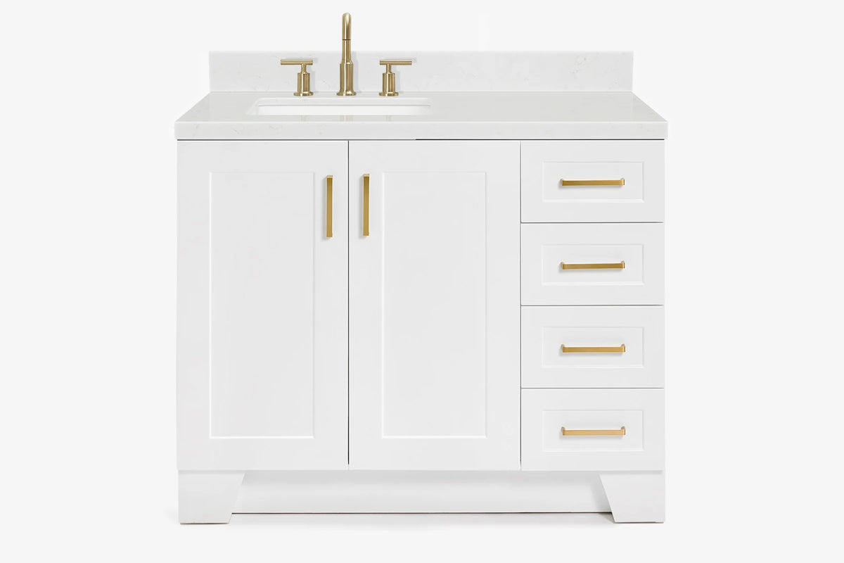 Ariel taylor (42" & 43") left offset single rectangle sink vanity with marble (0.75"& 1.5") countertop.