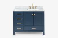Ariel cambridge (43 inch, 42 inch) right offset single rectangular sink bathroom vanity with marble countertop (0.75 inch, 1.5 inch, 2 inch).