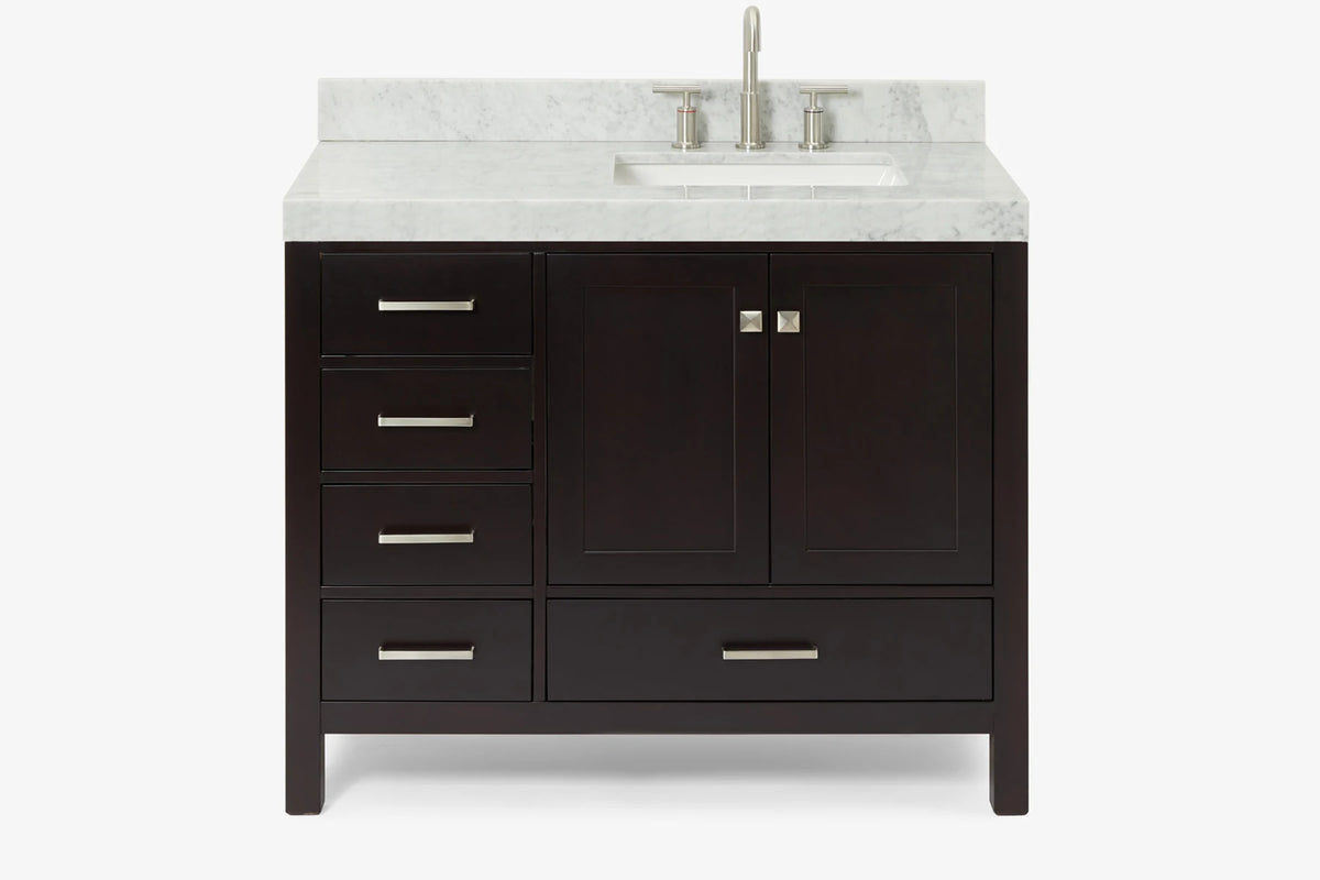 Ariel cambridge (43 inch, 42 inch) right offset single rectangular sink bathroom vanity with marble countertop (0.75 inch, 1.5 inch, 2 inch).