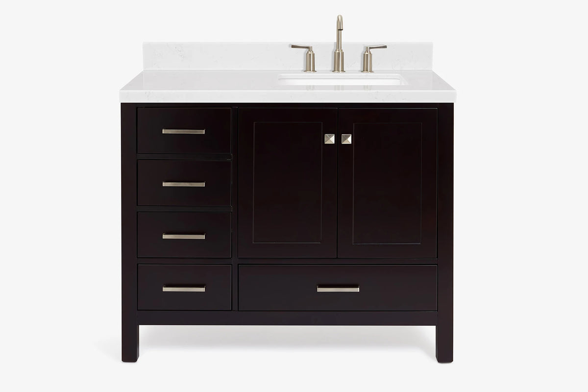 Ariel cambridge (43 inch, 42 inch) right offset single rectangular sink bathroom vanity with marble countertop (0.75 inch, 1.5 inch, 2 inch).