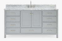 Ariel Cambridge (66" & 67") in single oval sink vanity with marble countertop (0.75" & 1.5").