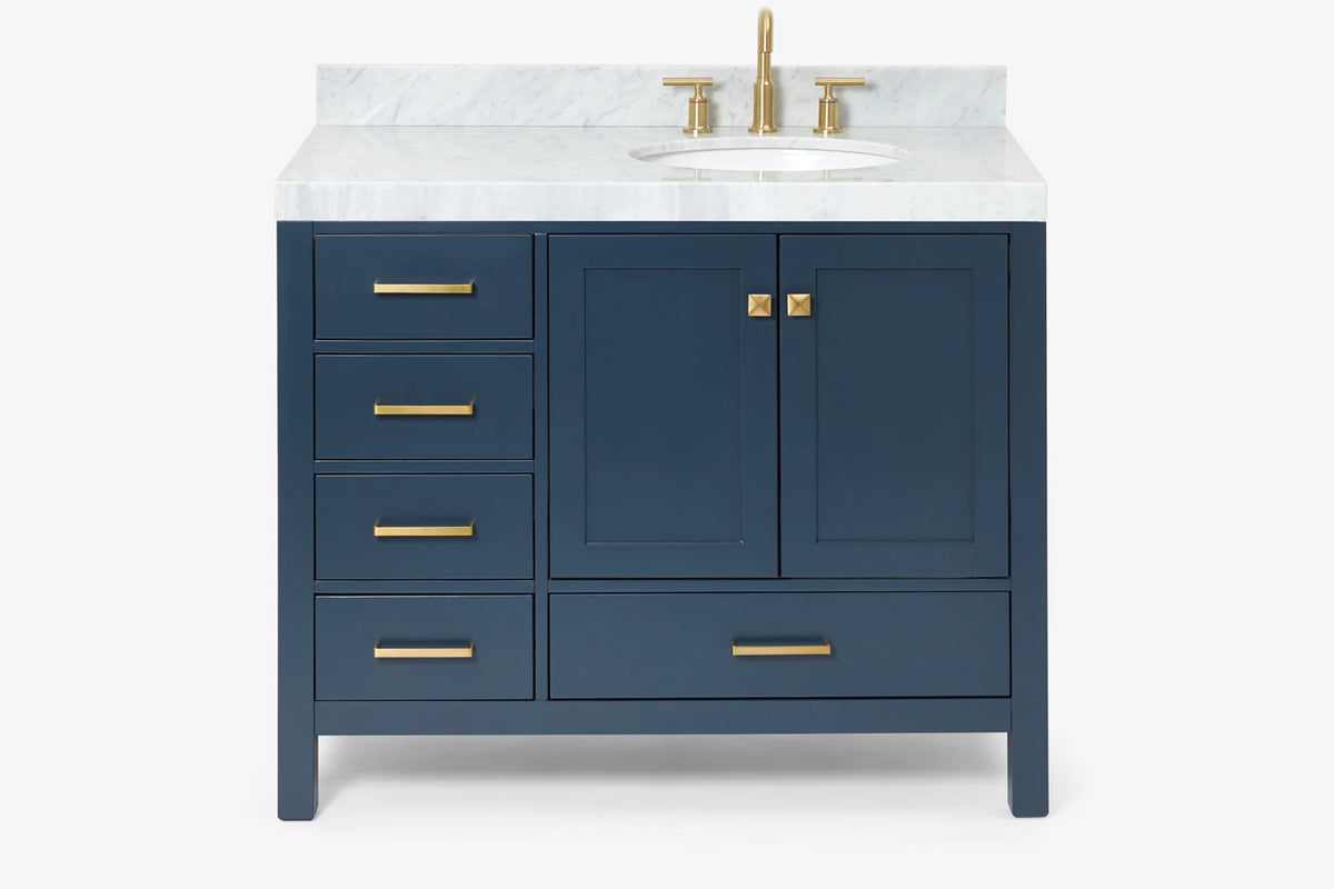 Ariel cambridge(42"&43") in. right offset oval single sink vanity with  marble (0.75",1.5"& 2") in countertop