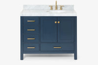 Ariel cambridge(42"&43") in. right offset oval single sink vanity with  marble (0.75",1.5"& 2") in countertop