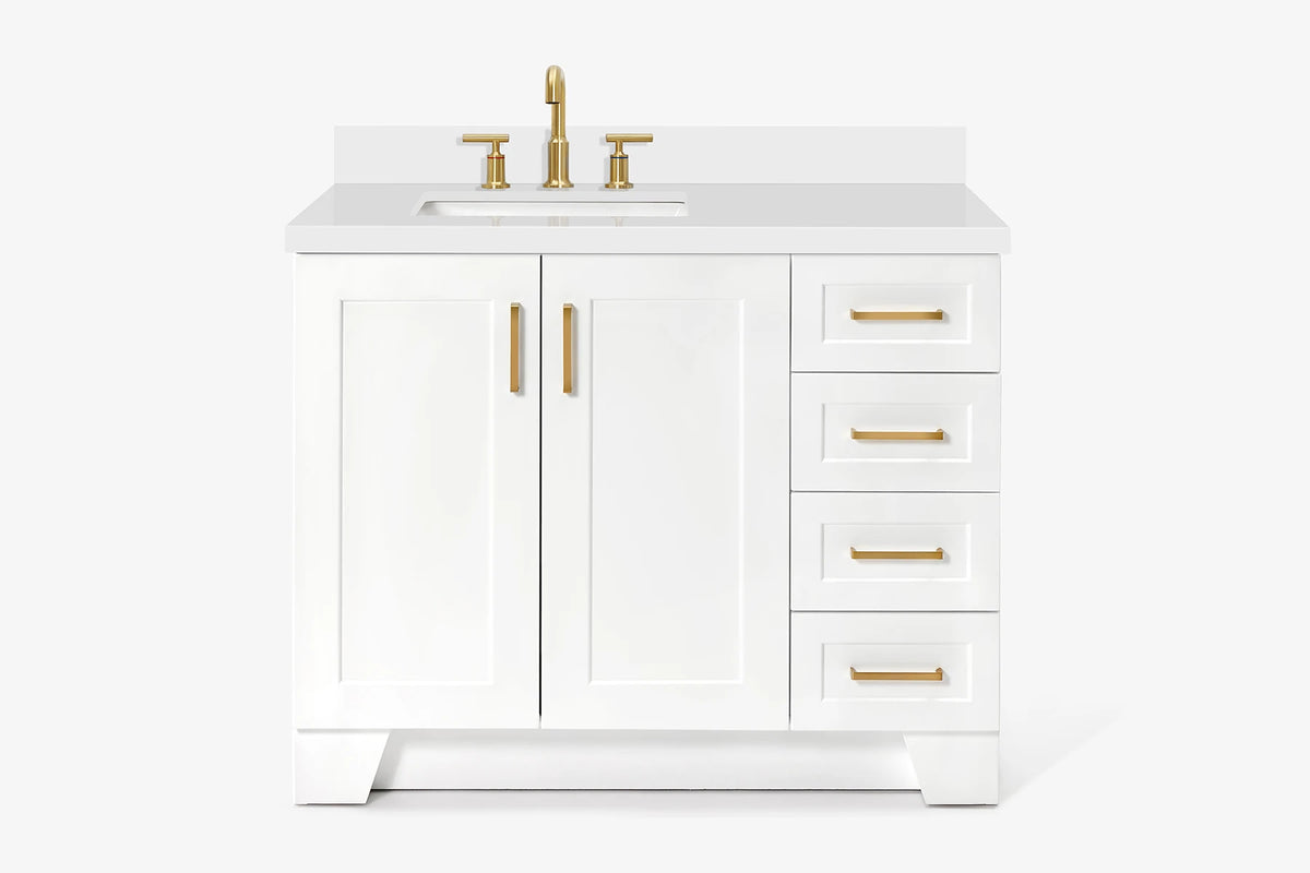 Ariel taylor (42" & 43") left offset single rectangle sink vanity with marble (0.75"& 1.5") countertop.