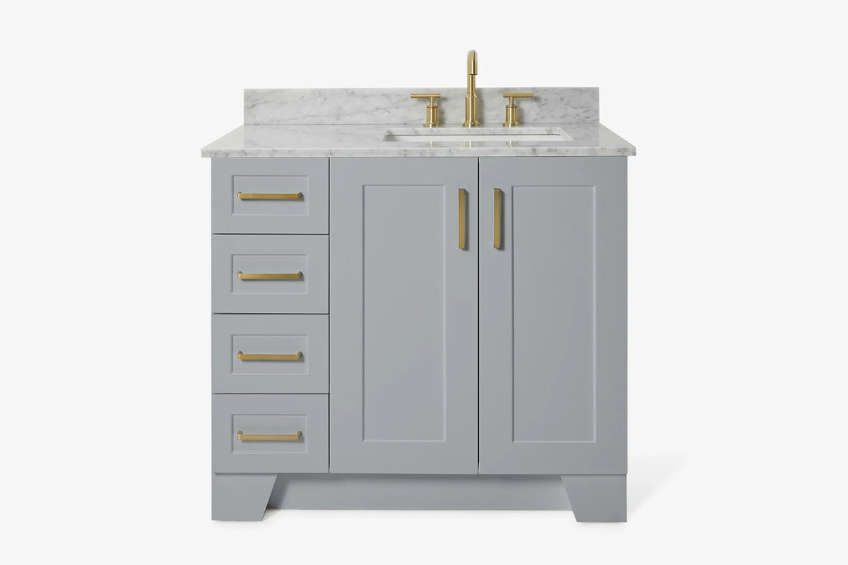 Ariel taylor (36"& 37") right offset single rectangle sink vanity with marble (0.75" & 1.5")countertop.