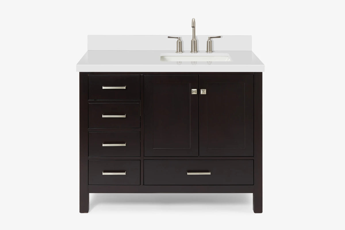 Ariel cambridge (43 inch, 42 inch) right offset single rectangular sink bathroom vanity with marble countertop (0.75 inch, 1.5 inch, 2 inch).