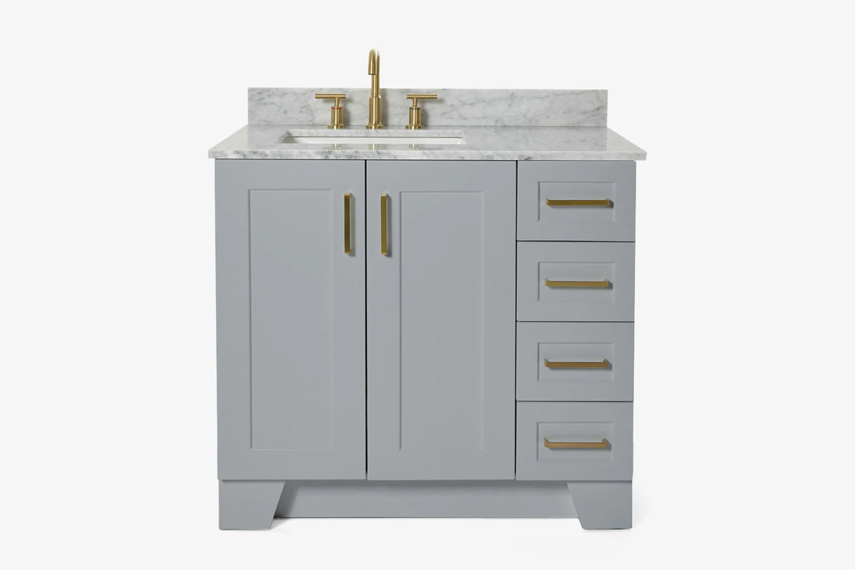 Ariel taylor (36"& 37") left offset single rectangle sink vanity with marble (0.75"& 1.5") countertop.