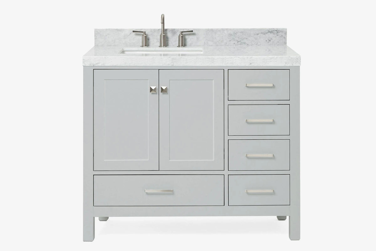 Ariel cambridge(42"& 43")left offset rectangle single sink vanity with marble (0.75",1.5"& 2") in countertop