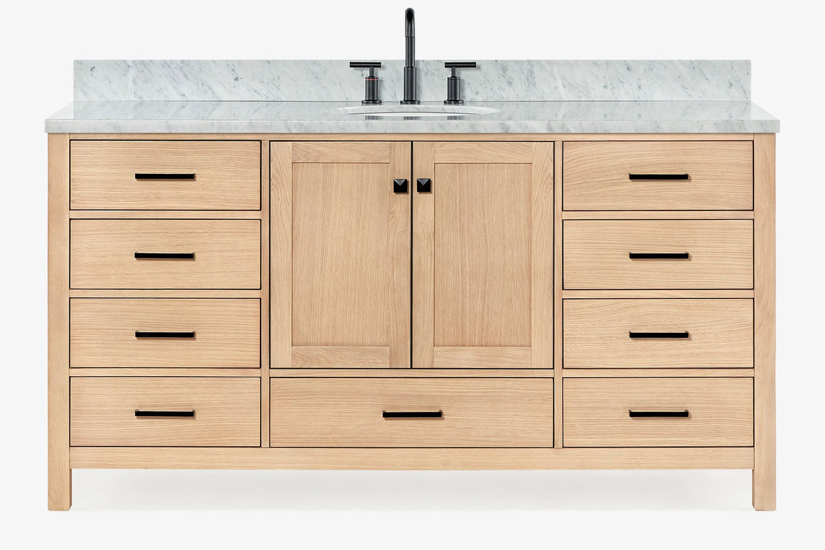 Ariel Cambridge (66" & 67") in single oval sink vanity with marble countertop (0.75" & 1.5").