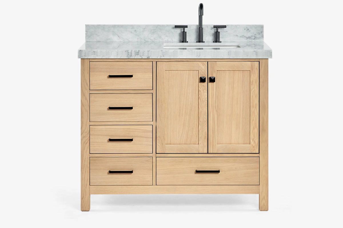 Ariel cambridge (43 inch, 42 inch) right offset single rectangular sink bathroom vanity with marble countertop (0.75 inch, 1.5 inch, 2 inch).