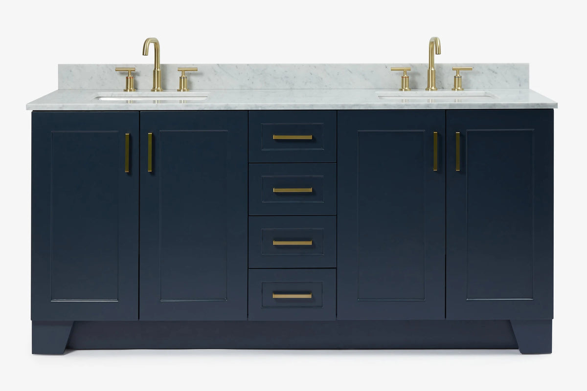 Ariel taylor (72"& 73") double rectangle sink vanity with marble (0.75" & 1.5") countertop.