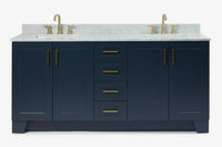 Ariel taylor (72"& 73") double rectangle sink vanity with marble (0.75" & 1.5") countertop.