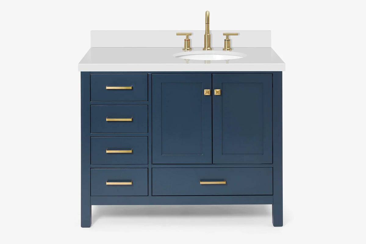 Ariel cambridge(42"&43") in. right offset oval single sink vanity with  marble (0.75",1.5"& 2") in countertop