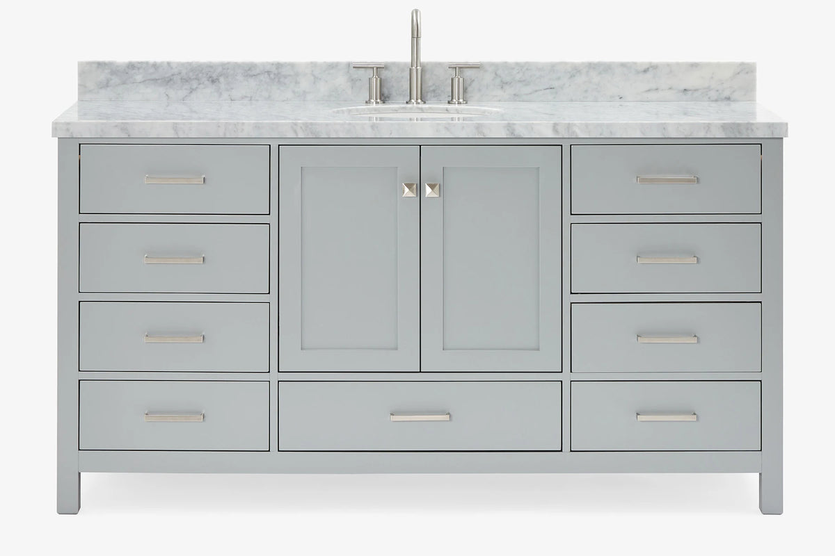 Ariel Cambridge (66" & 67") in single oval sink vanity with marble countertop (0.75" & 1.5").