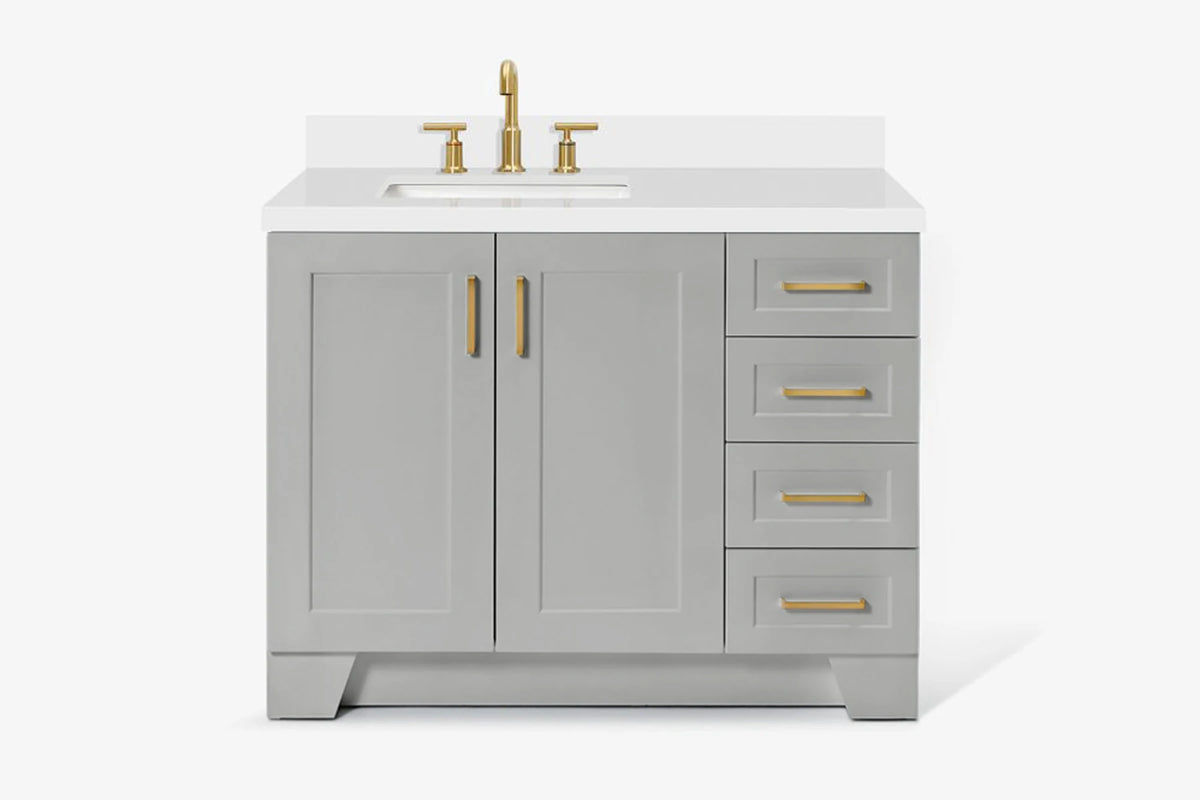 Ariel taylor (42" & 43") left offset single rectangle sink vanity with marble (0.75"& 1.5") countertop.