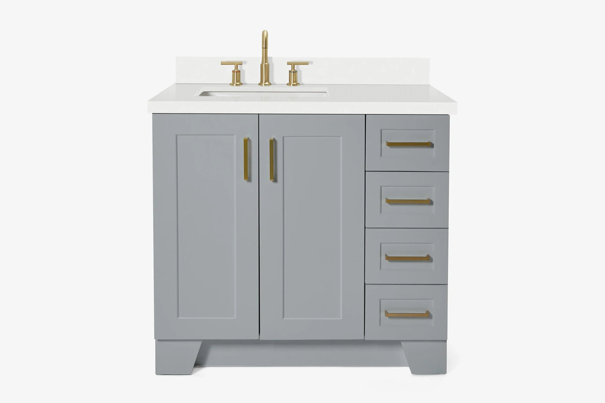 Ariel taylor (36"& 37") left offset single rectangle sink vanity with marble (0.75"& 1.5") countertop.