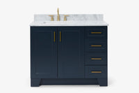 Ariel taylor (42" & 43") left offset single rectangle sink vanity with marble (0.75"& 1.5") countertop.