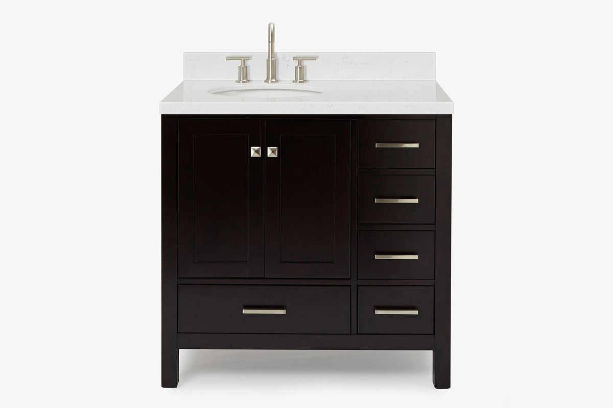 Ariel cambridge 36-37 in. left offset oval single sink vanity with (0.75,1.5,2) in countertop