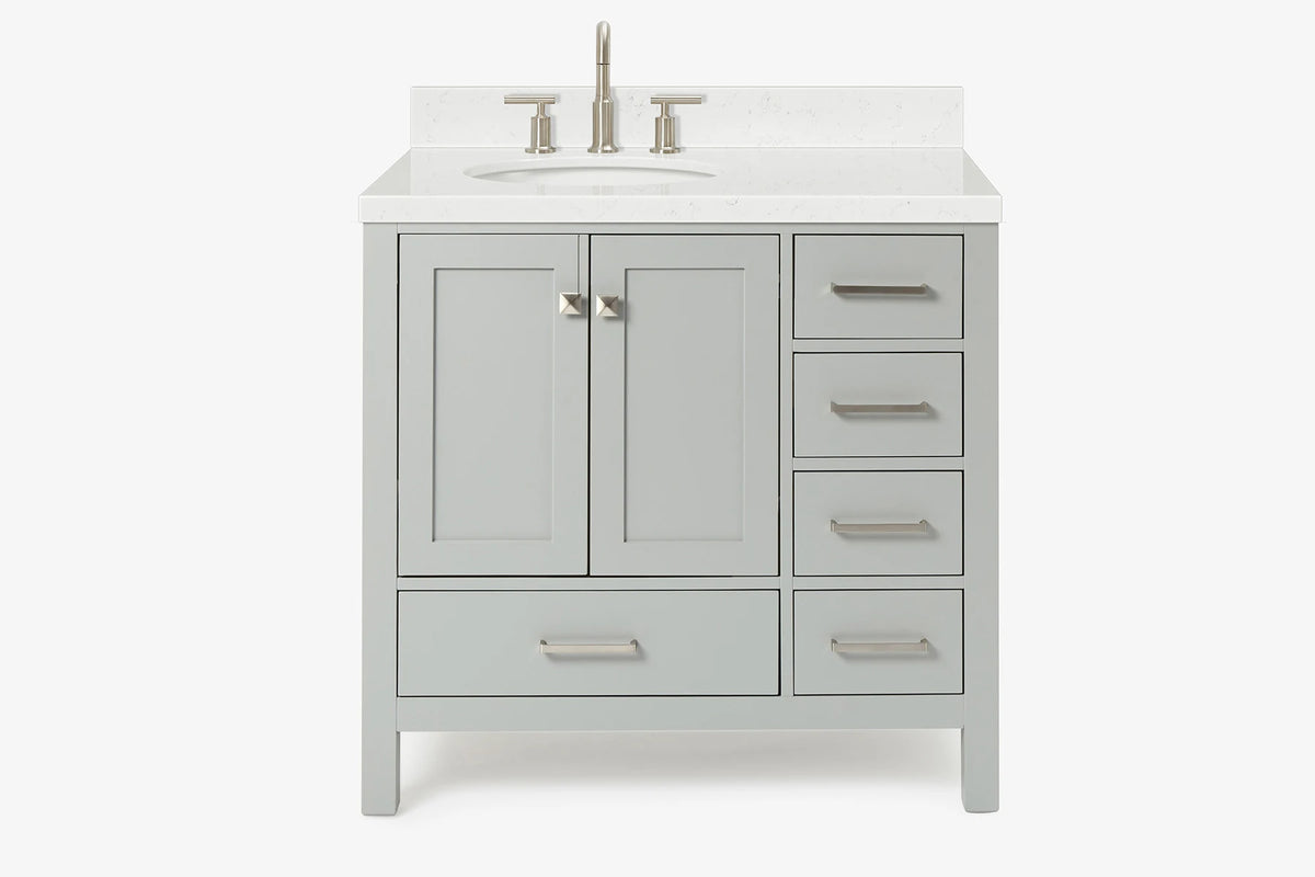Ariel cambridge 36-37 in. left offset oval single sink vanity with (0.75,1.5,2) in countertop