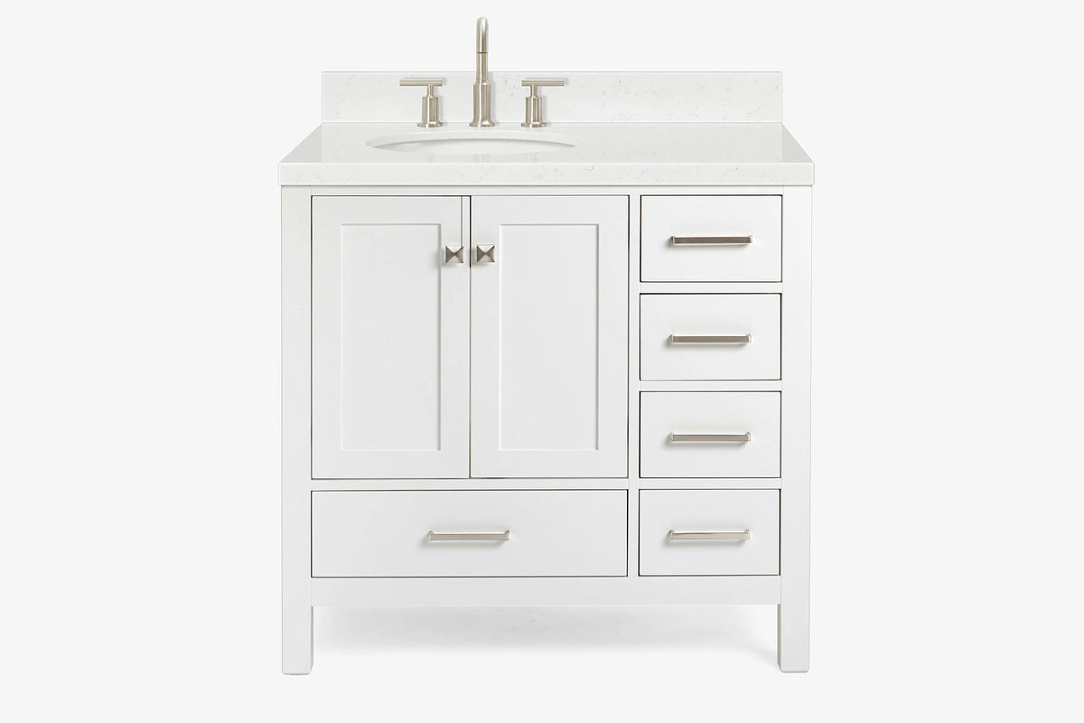 Ariel cambridge 36-37 in. left offset oval single sink vanity with (0.75,1.5,2) in countertop