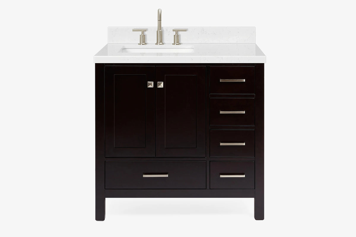Ariel cambridge 36-37 in. left offset rectangle single sink vanity with (0.75,1.5,2) in countertop