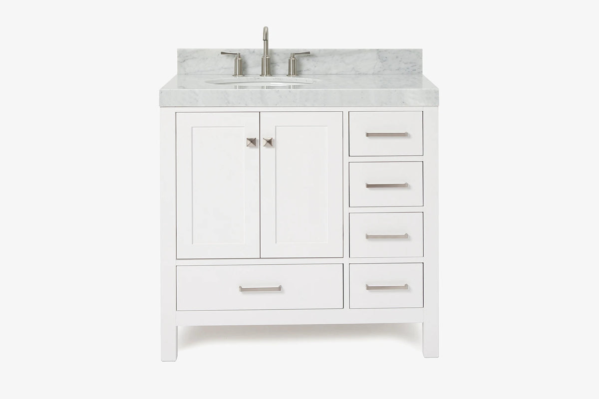 Ariel cambridge 36-37 in. left offset oval single sink vanity with (0.75,1.5,2) in countertop