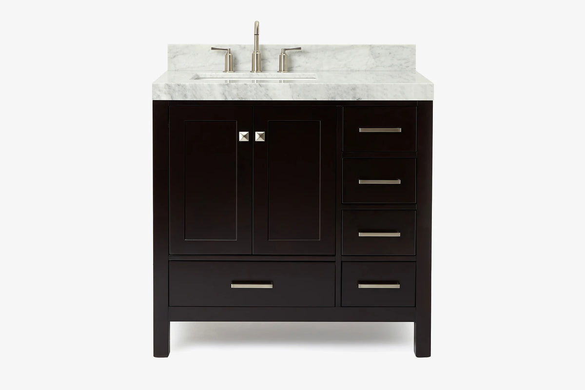 Ariel cambridge 36-37 in. left offset rectangle single sink vanity with (0.75,1.5,2) in countertop