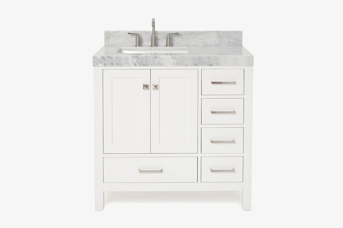 Ariel cambridge 36-37 in. left offset rectangle single sink vanity with (0.75,1.5,2) in countertop