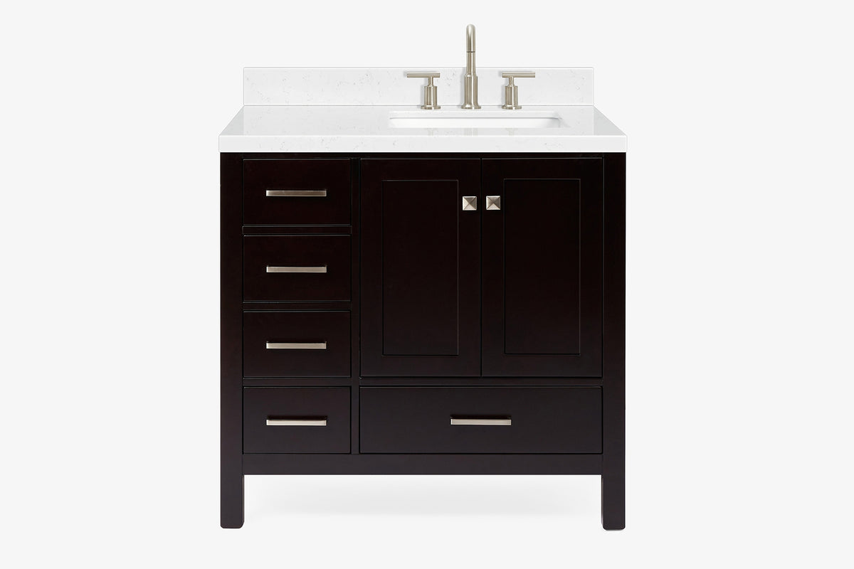 Ariel cambridge 37 in. right offset rectangle single sink vanity with carrara white marble 0.75 in countertop in white