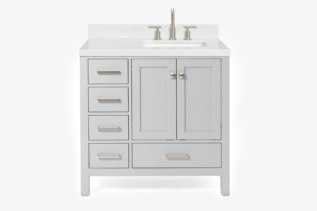 Ariel cambridge 37 in. right offset rectangle single sink vanity with carrara white marble 0.75 in countertop in white