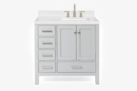 Ariel cambridge 37 in. right offset rectangle single sink vanity with carrara white marble 0.75 in countertop in white