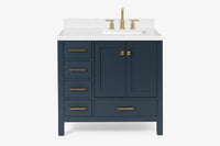 Ariel cambridge 37 in. right offset rectangle single sink vanity with carrara white marble 0.75 in countertop in white