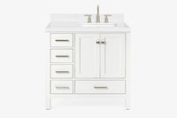 Ariel cambridge 37 in. right offset rectangle single sink vanity with carrara white marble 0.75 in countertop in white