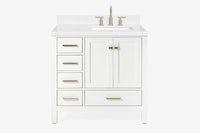 Ariel cambridge 36-37 in. right offset rectangle single sink vanity with carrara (0.75,1.5,2) in countertop