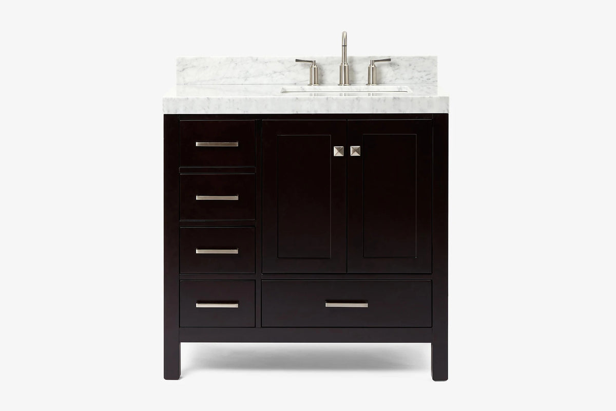 Ariel cambridge 36-37 in. right offset rectangle single sink vanity with carrara (0.75,1.5,2) in countertop