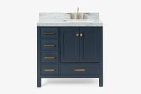 Ariel cambridge 36-37 in. right offset rectangle single sink vanity with carrara (0.75,1.5,2) in countertop