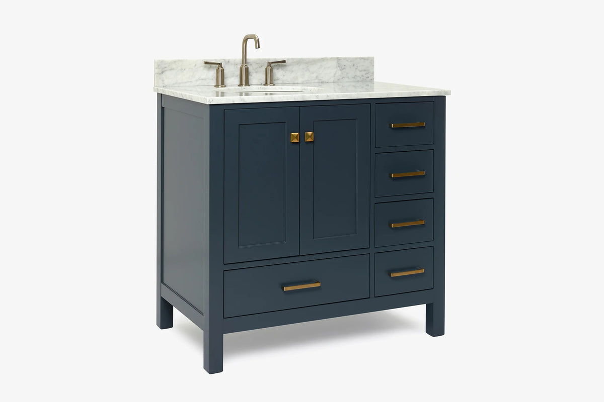 Ariel cambridge 36-37 in. left offset oval single sink vanity with (0.75,1.5,2) in countertop