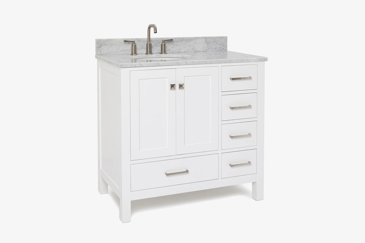 Ariel cambridge 36-37 in. left offset oval single sink vanity with (0.75,1.5,2) in countertop