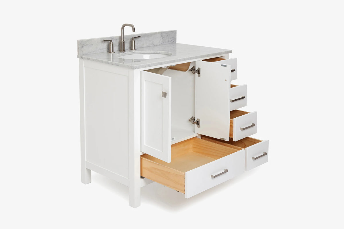Ariel cambridge 36-37 in. left offset oval single sink vanity with (0.75,1.5,2) in countertop