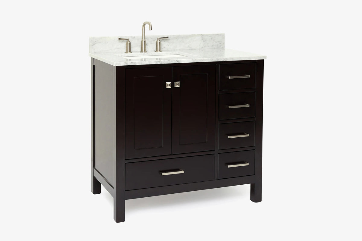 Ariel cambridge 36-37 in. left offset rectangle single sink vanity with (0.75,1.5,2) in countertop