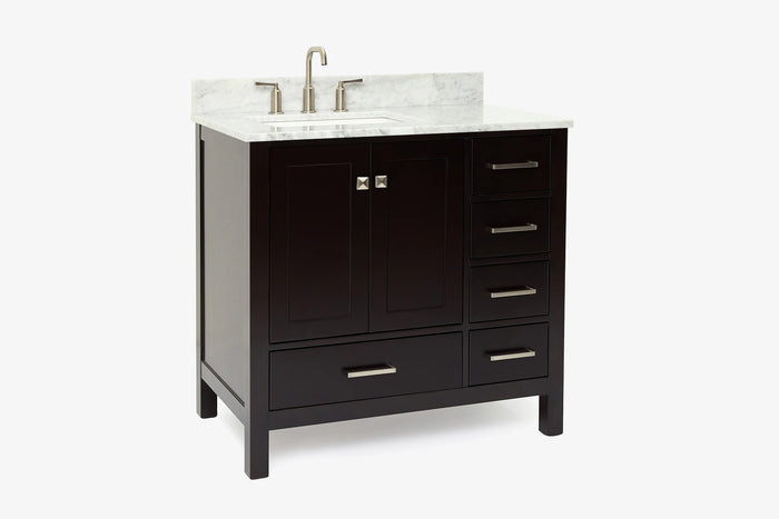 Ariel cambridge 36-37 in. left offset rectangle single sink vanity with (0.75,1.5,2) in countertop