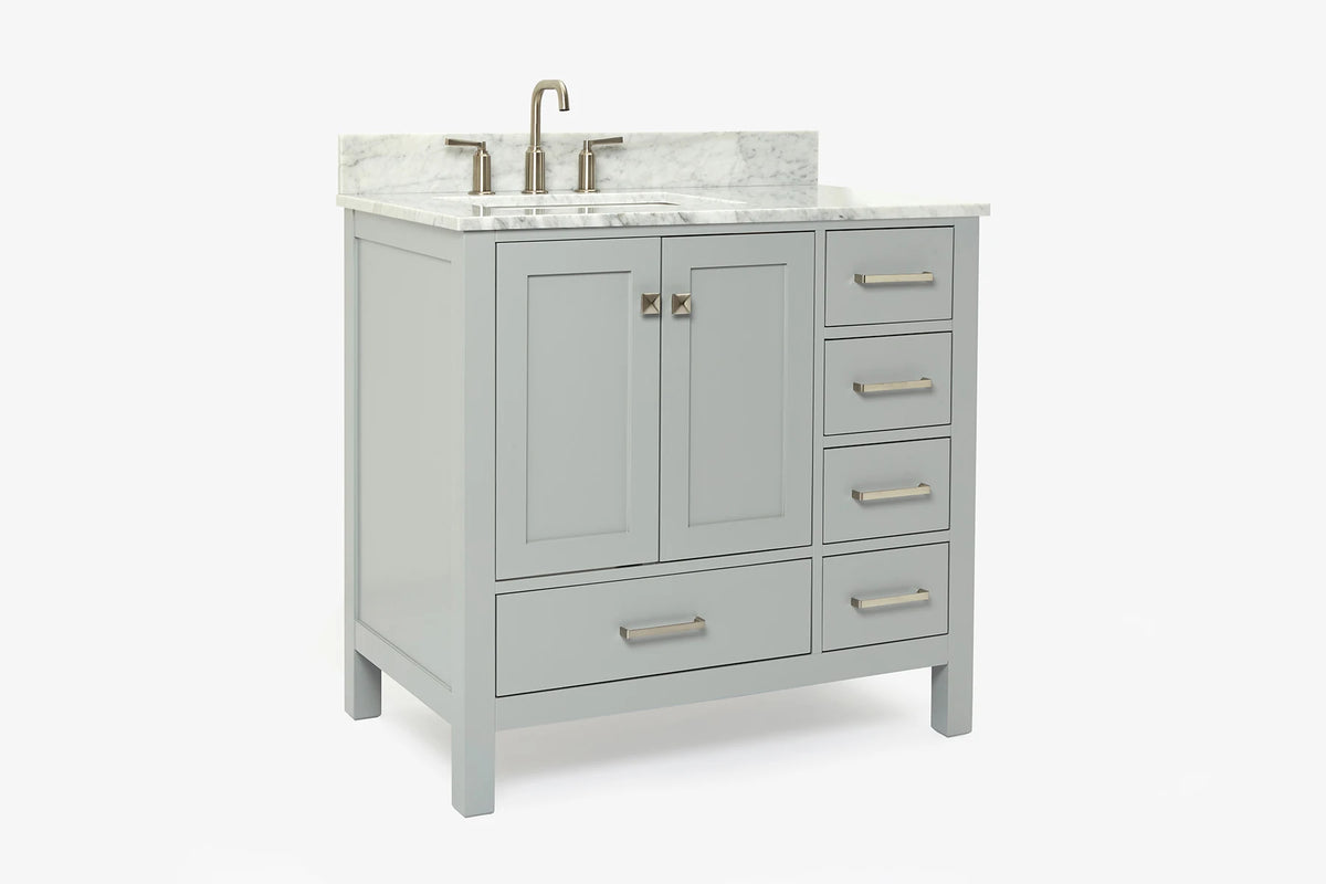 Ariel cambridge 36-37 in. left offset rectangle single sink vanity with (0.75,1.5,2) in countertop