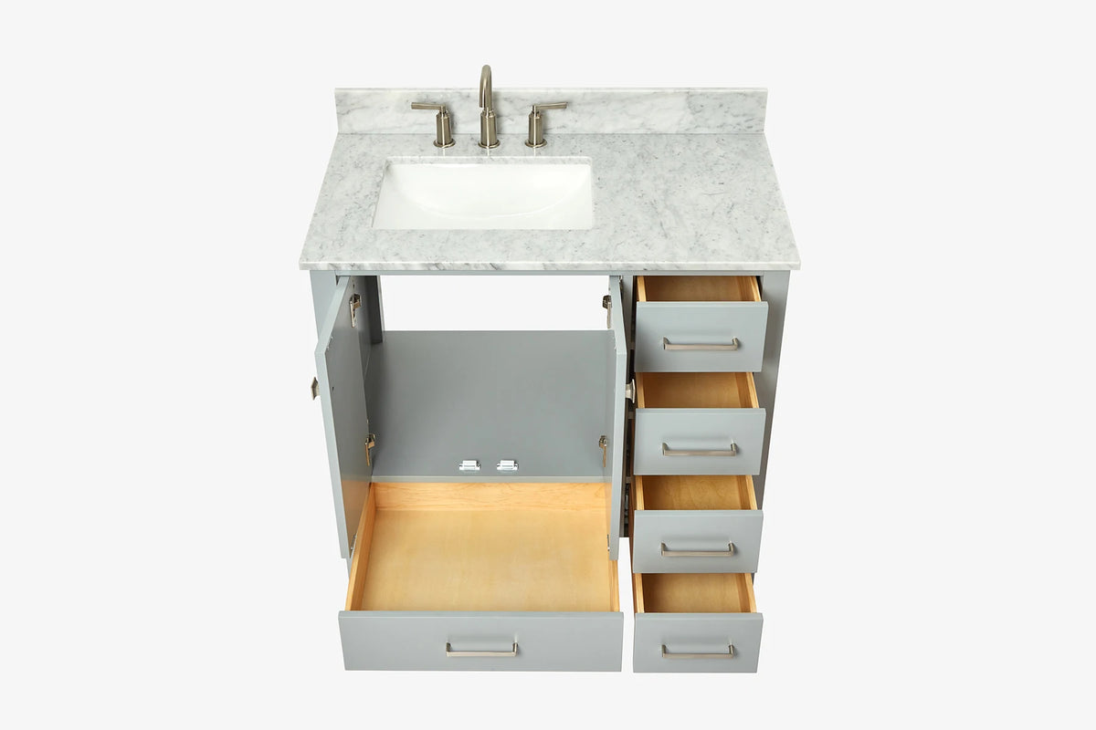 Ariel cambridge 36-37 in. left offset rectangle single sink vanity with (0.75,1.5,2) in countertop