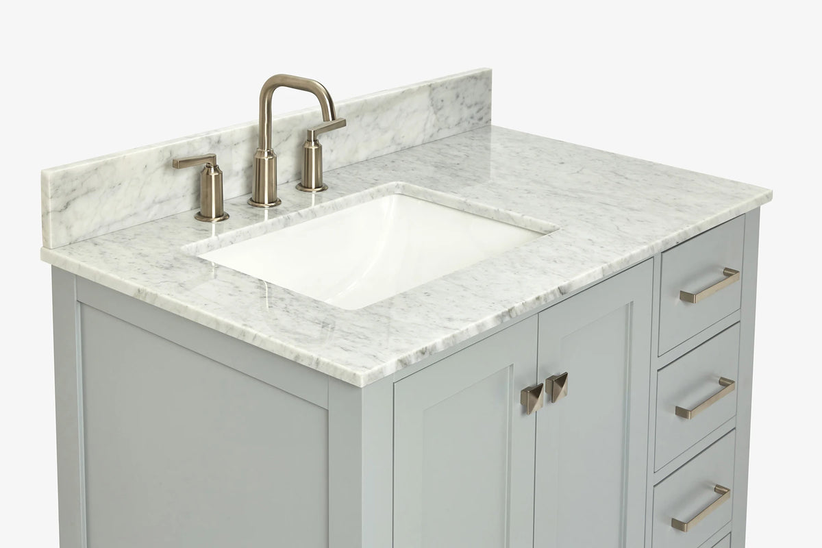 Ariel cambridge 36-37 in. left offset rectangle single sink vanity with (0.75,1.5,2) in countertop