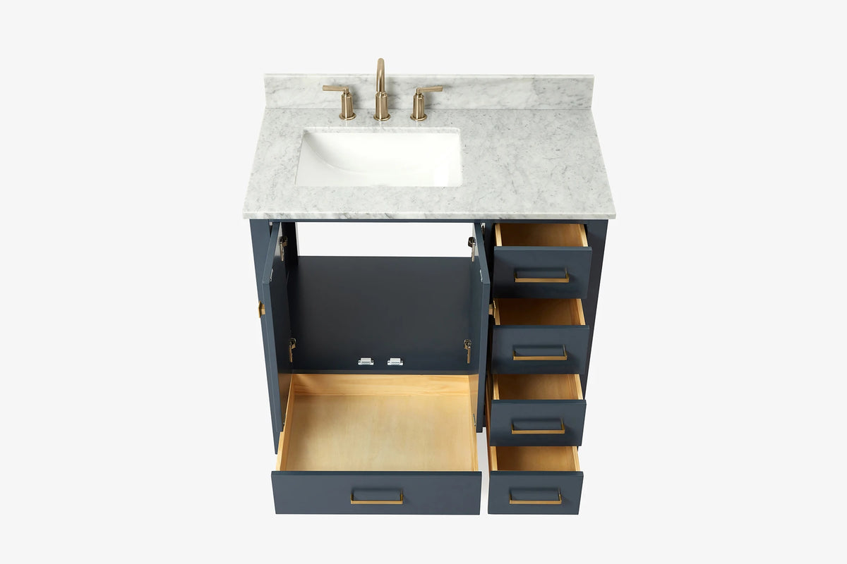 Ariel cambridge 36-37 in. left offset rectangle single sink vanity with (0.75,1.5,2) in countertop